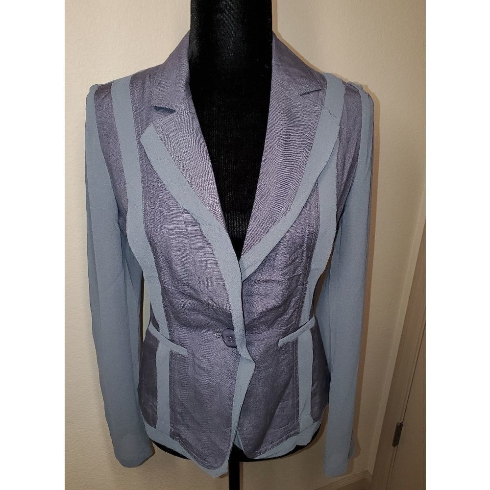 Blue/Gray Shear Panels Linen Blazer